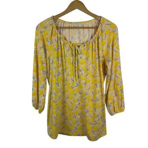 Lands End Womens Lemon Tunic Top Medium Yellow Gingham‎ Fruit Cottagecore Summer